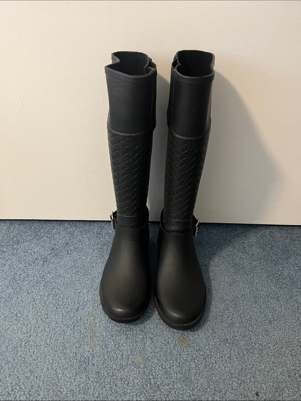 DAV Weston Woven Women’s Black Quilted Tall Rain Boots - Waterproof Style